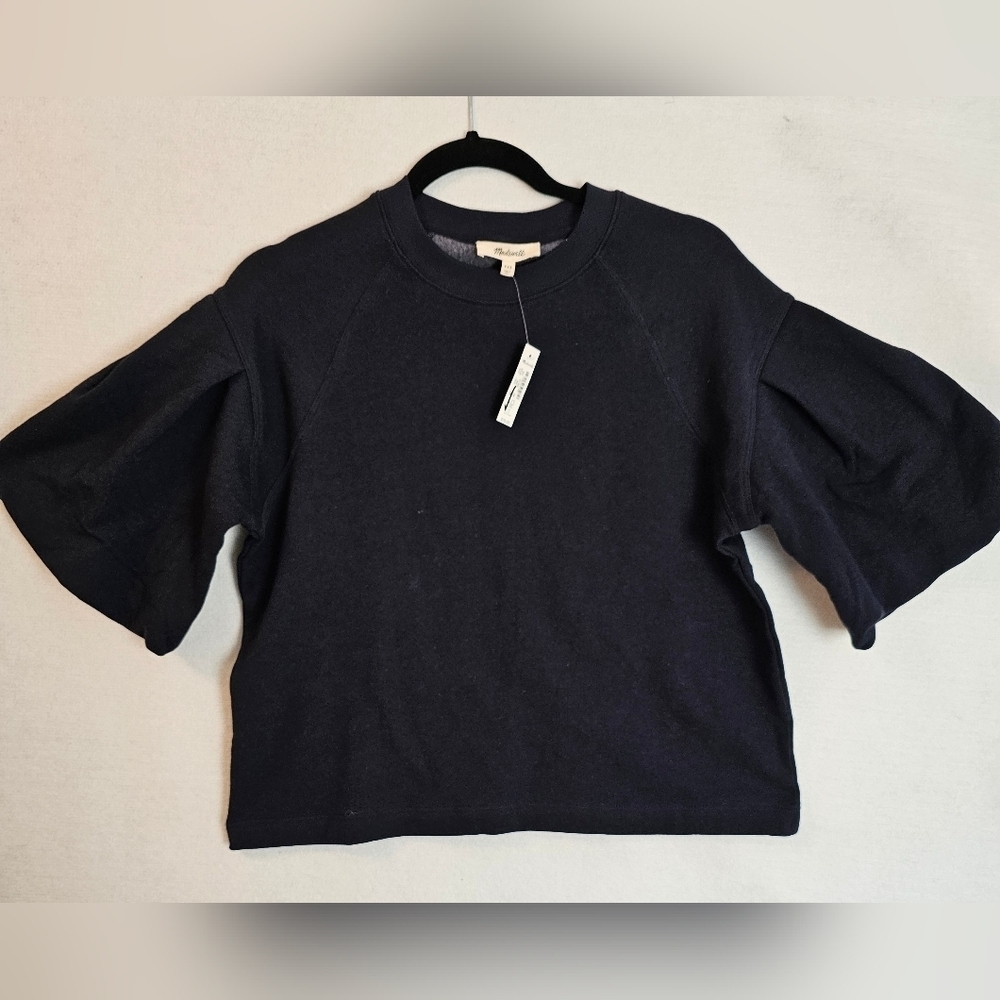 Madewell Women's Puff Sleeve Sweatshirt Tee Navy Womens Size XXS NWT